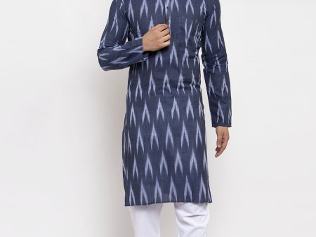 Jompers Men Blue Woven Design Ikkat Straight Kurta with Churidar Sale