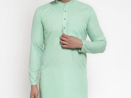 Jompers Men Green & White Solid Kurta Only Online