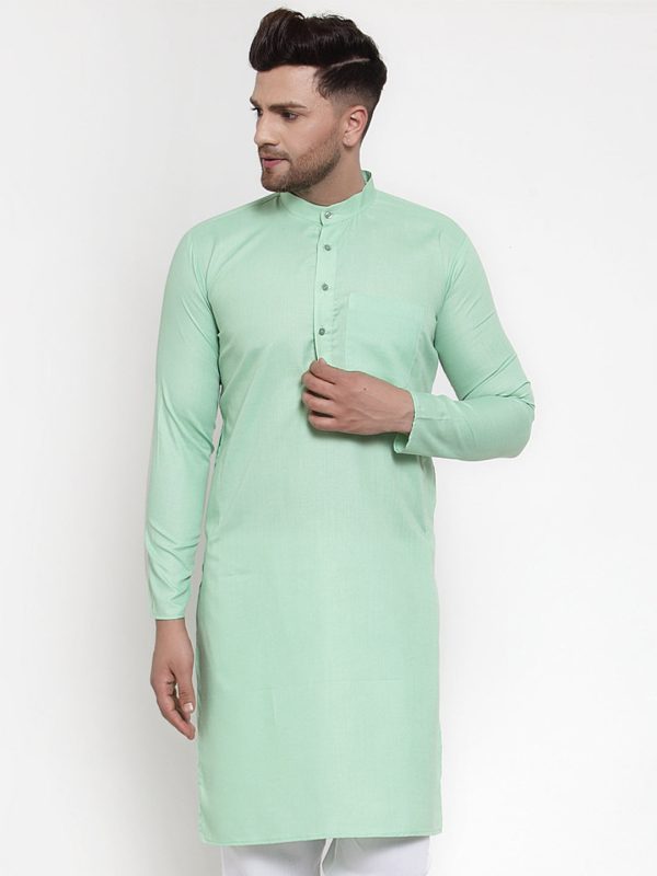 Jompers Men Green & White Solid Kurta Only Online