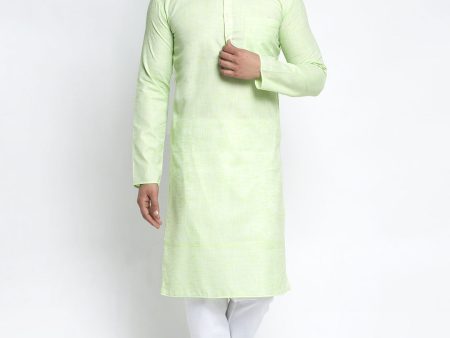 Jompers Men Green & White Self Design Kurta with Pyjamas Cheap