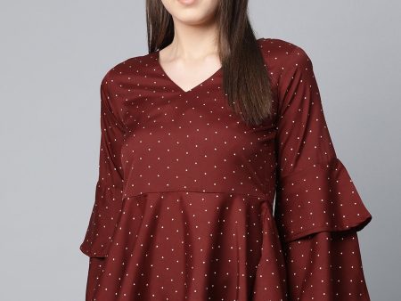 Jompers Women Maroon & White Printed A-Line Top Hot on Sale