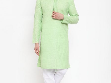 Jompers Men Green & White Embroidered Kurta with Churidar For Cheap