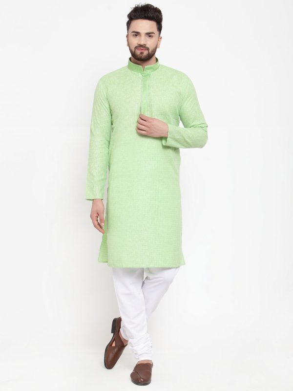 Jompers Men Green & White Embroidered Kurta with Churidar For Cheap