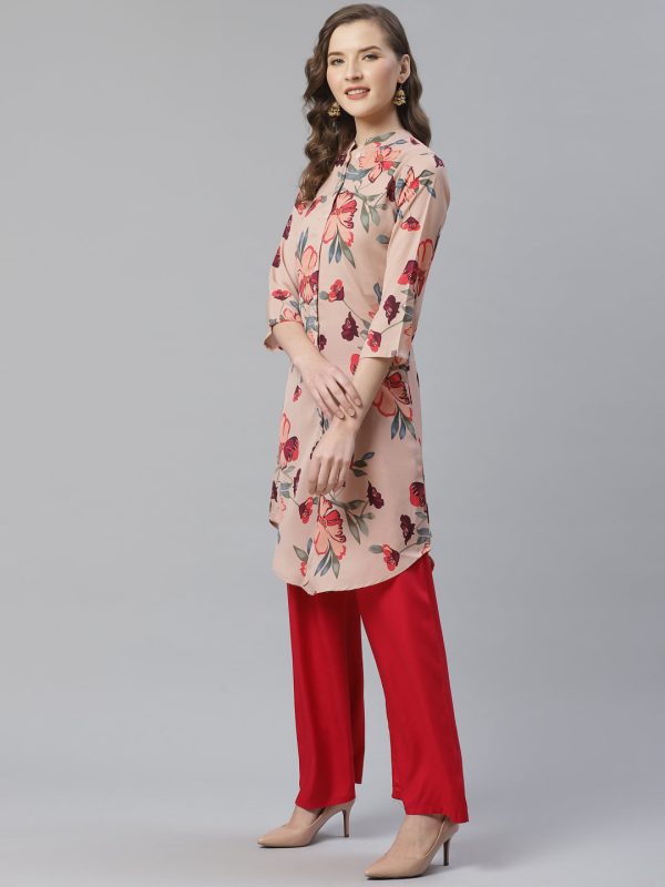 Jompers Women Peach & Red Printed Summer-cool A-line Kurta Online Hot Sale