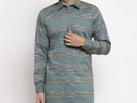 Jompers Men Green & White Woven Design Kurta Only Supply