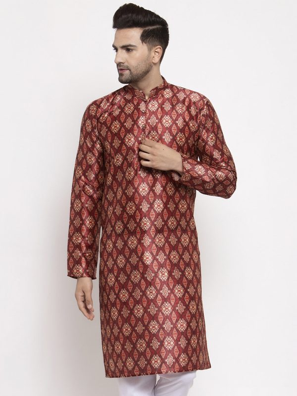 Jompers Men Maroon Printed Kurta Only Online now