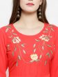 Jompers Women Peach embroidered Flaired Kurta Hot on Sale