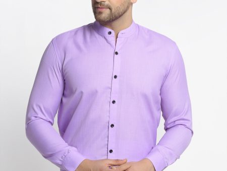 Jainish Purple Men s Cotton Solid Mandarin Collar Formal Shirts ( SF 726Voilet ) on Sale