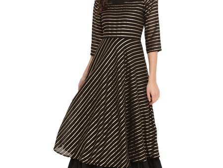 Ahalyaa Black & Golden Striped Layered Maxi Dress Supply