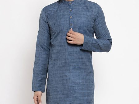 Jompers Men s Blue Self Design Kurta Only For Discount