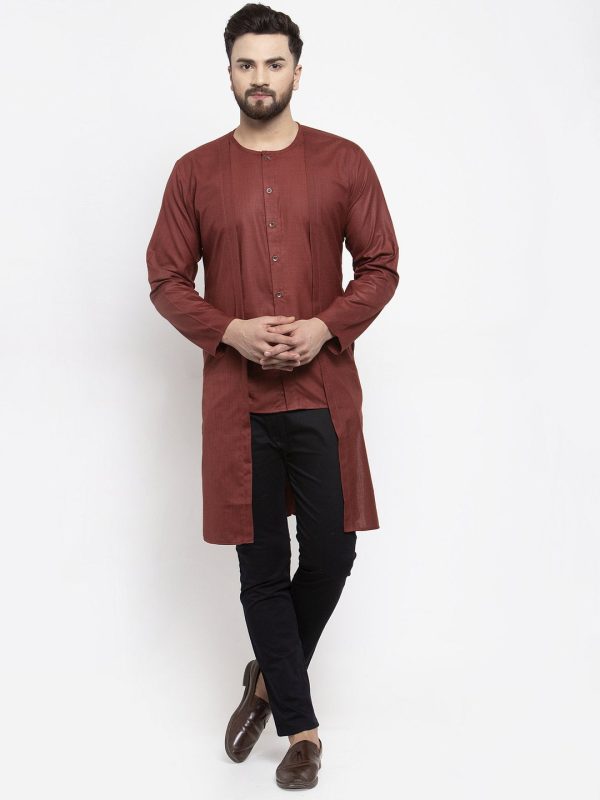 Jompers Men Maroon Solid high-low Kurta Online Hot Sale