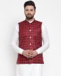 Jompers Men Maroon Checked Nehru Jacket Discount