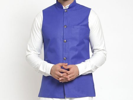 Jompers Men Royal-Blue Solid Nehru Jacket Online