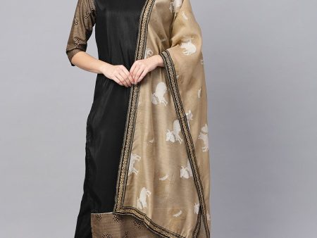 Ahalyaa Black Solid Kurta with Trousers & Dupatta For Sale