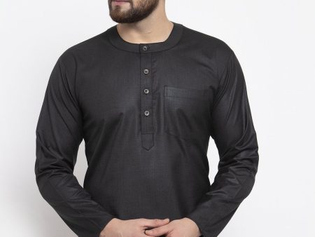 Jompers Men Black Solid Straight Short Kurta Supply