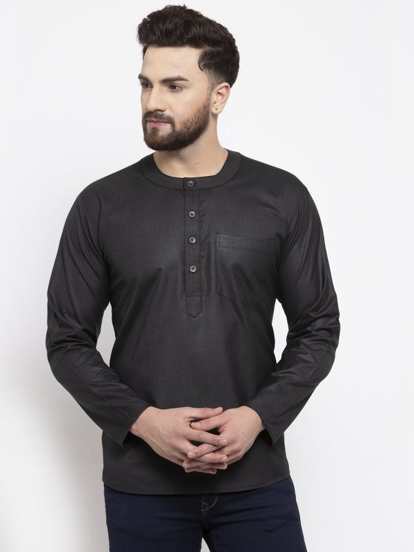 Jompers Men Black Solid Straight Short Kurta Supply