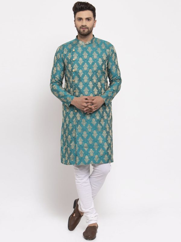 Jompers Men Green Jacquard Kurta Only Online