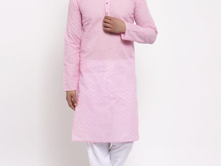 Jompers Men Pink Chikan Kurta with Churidar For Discount