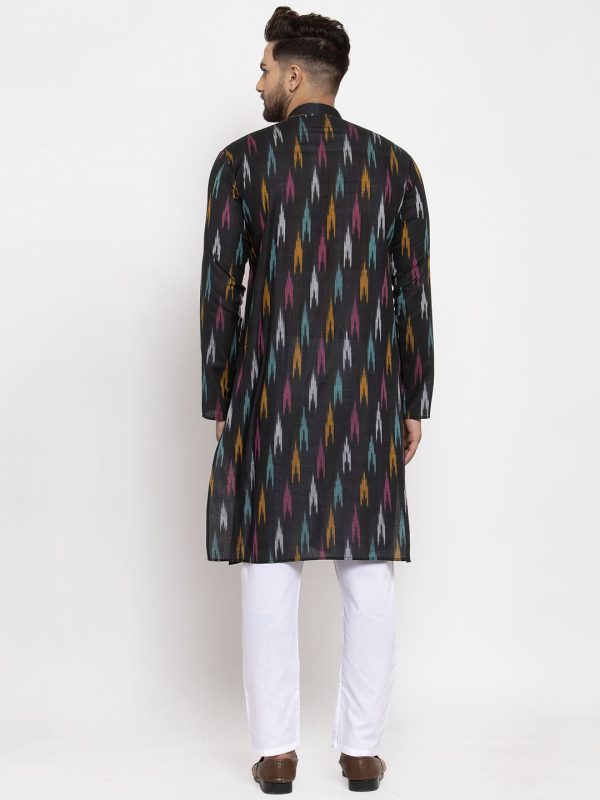 Jompers Men Black Woven Design Ikkat Straight Kurta with Churidar For Sale