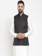 Jompers Men Black Solid Nehru Jacket For Discount