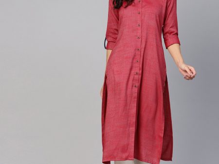 Jompers Women Maroon Woven Design Straight Rayon Kurta For Cheap