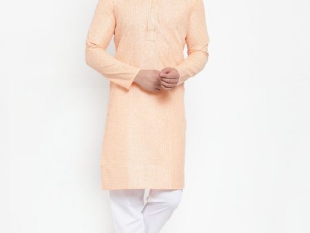 Jompers Men Peach & White Embroidered Kurta with Churidar Online