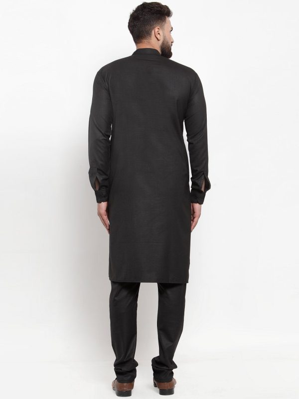 Jompers Men Black Solid Mandarin Collar Kurta with Churidar on Sale