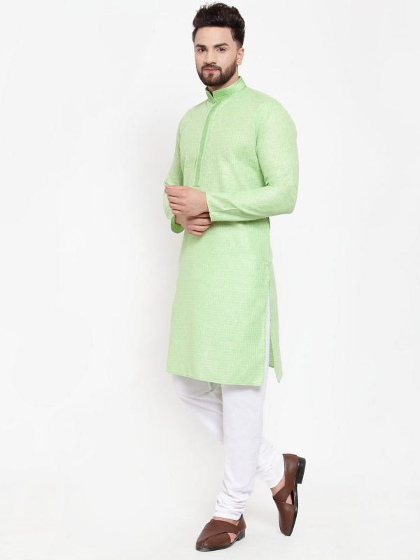 Jompers Men Green & White Embroidered Kurta with Churidar For Cheap