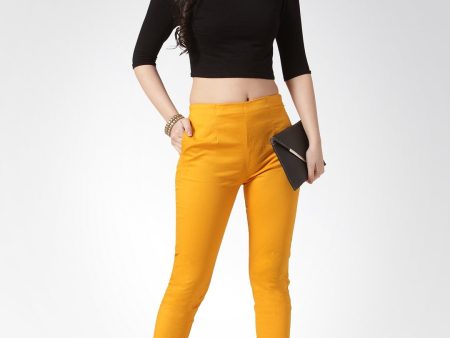 Jompers Women Mustard Smart Slim Fit Solid Regular Trousers ( Yellow ) on Sale