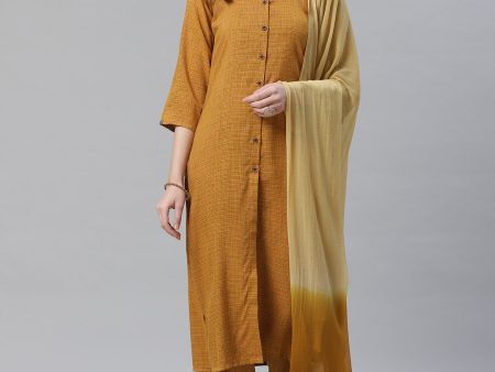 Jompers Women Mustard & Beige Self Checked Kurta with Trousers & Dupatta Cheap