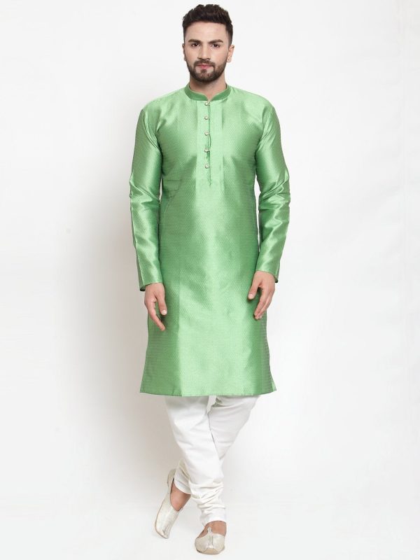 Jompers Men Green And White Self Design Kurta Only Online Sale