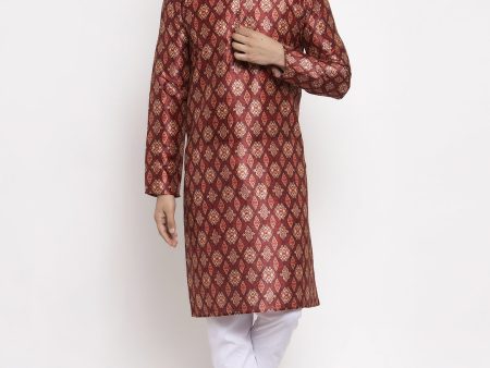 Jompers Men Maroon Printed Kurta with Pyjamas Sale