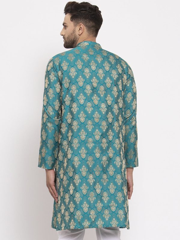 Jompers Men Green Jacquard Kurta Only Online