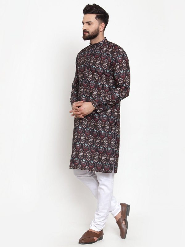 Jompers Men Black & Beige Digital Printed Kurta with Churidar Online