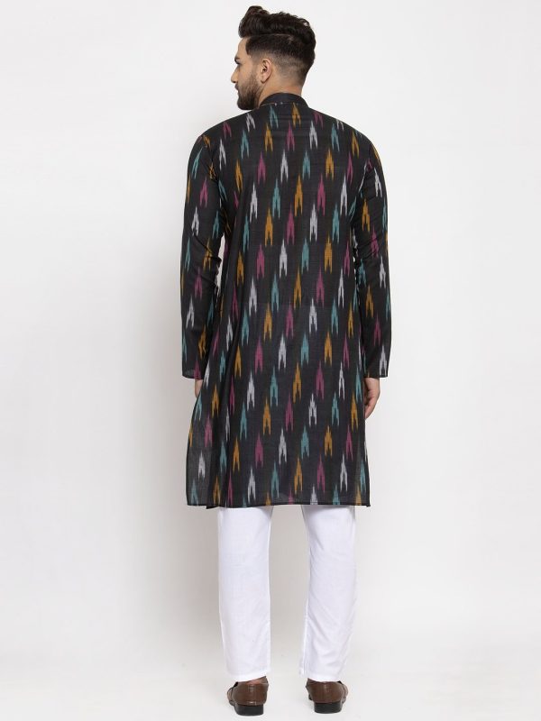 Jompers Men Black Woven Design Ikkat Straight Kurta Only Hot on Sale