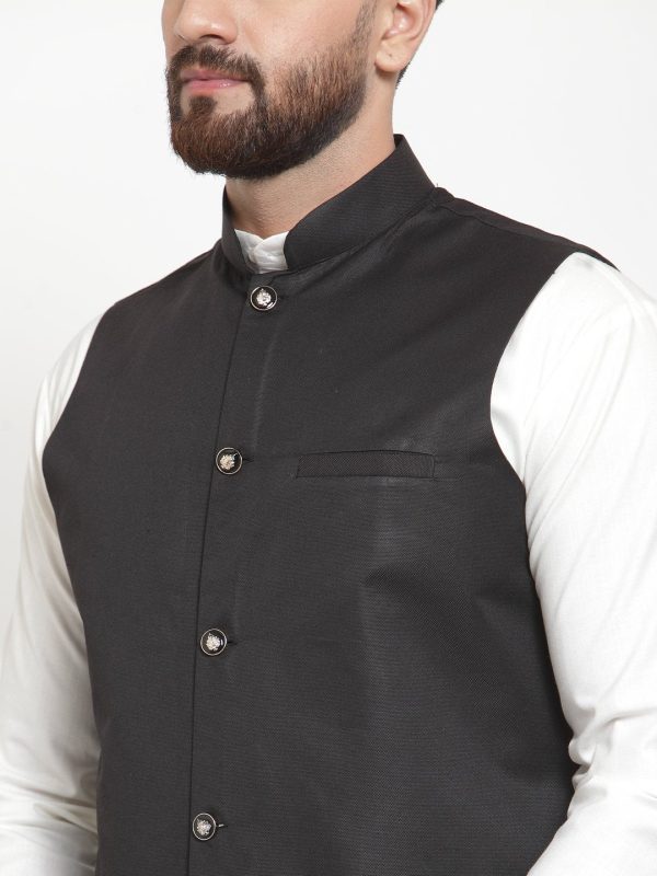 Jompers Men Black Solid Nehru Jacket For Discount