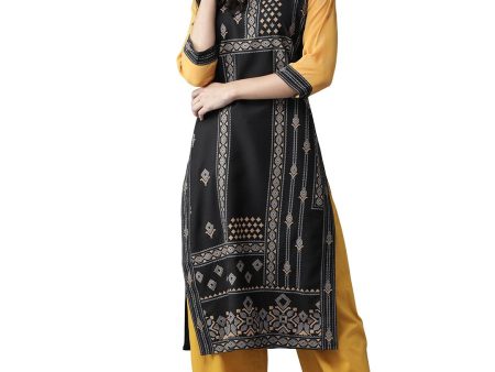 Ahalyaa Black & Grey Screen Print Straight Kurta For Sale