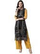 Ahalyaa Black & Grey Screen Print Straight Kurta For Sale