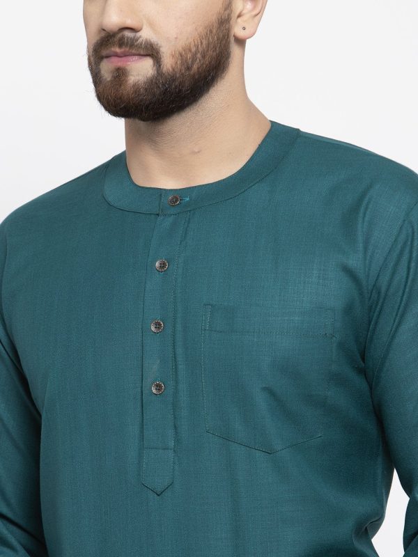 Jompers Men Teal Solid Straight Short Kurta Online Hot Sale