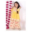 Little Bansi Girls Rose print Kurta Frock with Floral Plazzo and Dupatta - Yellow Online now