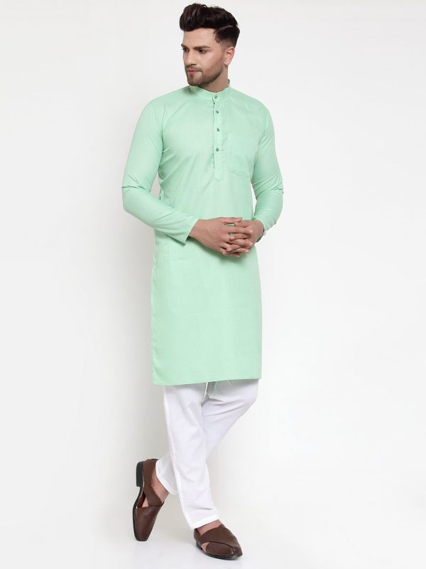 Jompers Men Green & White Solid Kurta Only Online