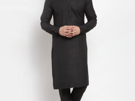 Jompers Men Black Solid Mandarin Collar Kurta with Churidar on Sale