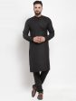 Jompers Men Black Solid Mandarin Collar Kurta with Churidar on Sale