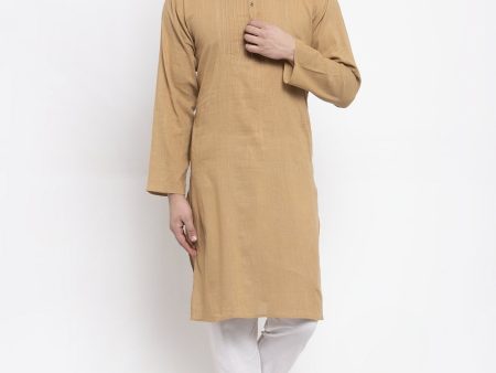 Jompers Men Beige & White Solid Pin-tucks Kurta with Churidar Online now