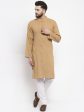 Jompers Men Beige & White Solid Pin-tucks Kurta with Churidar Online now