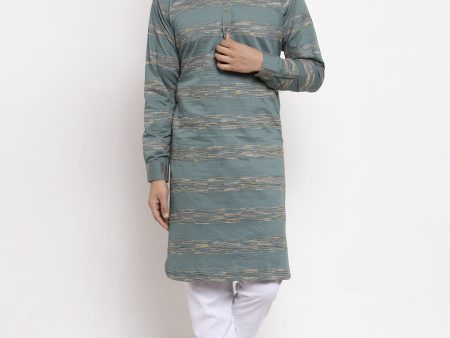 Jompers Men Green And White Woven Design Kurta with Pyjamas Cheap