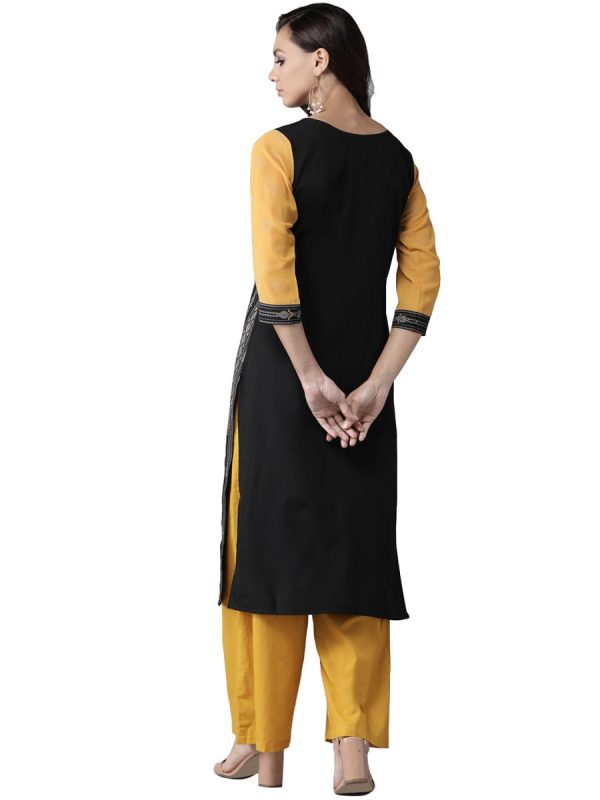 Ahalyaa Black & Grey Screen Print Straight Kurta For Sale