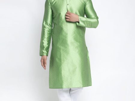 Jompers Men Green & White Woven Design Kurta with Pyjamas Online now