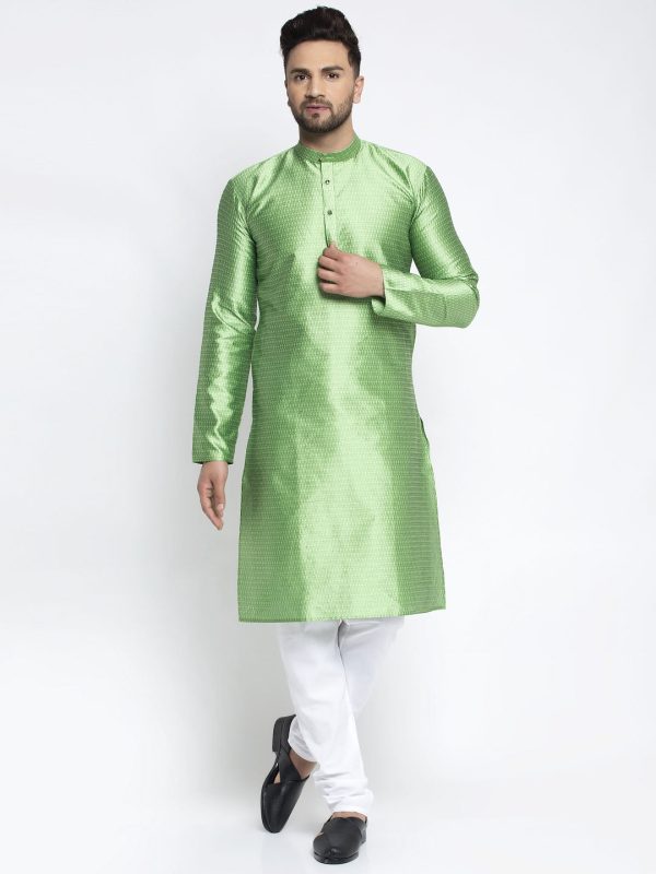 Jompers Men Green & White Woven Design Kurta with Pyjamas Online now