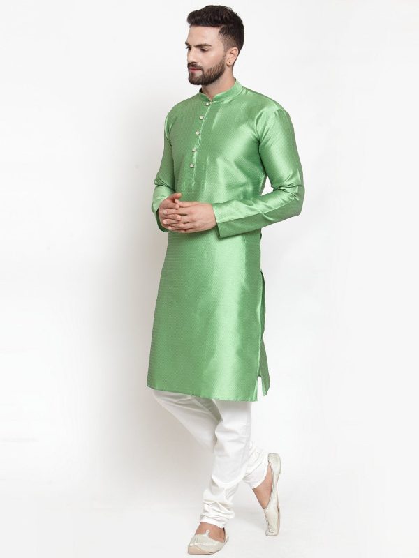 Jompers Men Green & White Self Design Kurta with Churidar For Cheap